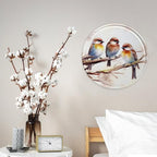 Wall Picture, with Birds Resting on Tree Branch Printed Circular Iron Hanging Picture,Wall Art Decor,Home for Bedroom Living Room Bathroom Decor,Iron Painting 11.8X11.8 in