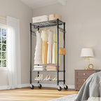 VIPEK R3 Medium Rolling Clothes Racks with Lockable Wheels, Heavy Duty Garment Rack with Adjustable Shelves & Hanging Rod & Side Hooks, Compact Space-Saving Storage for Small Apartments/Dorms (Black)