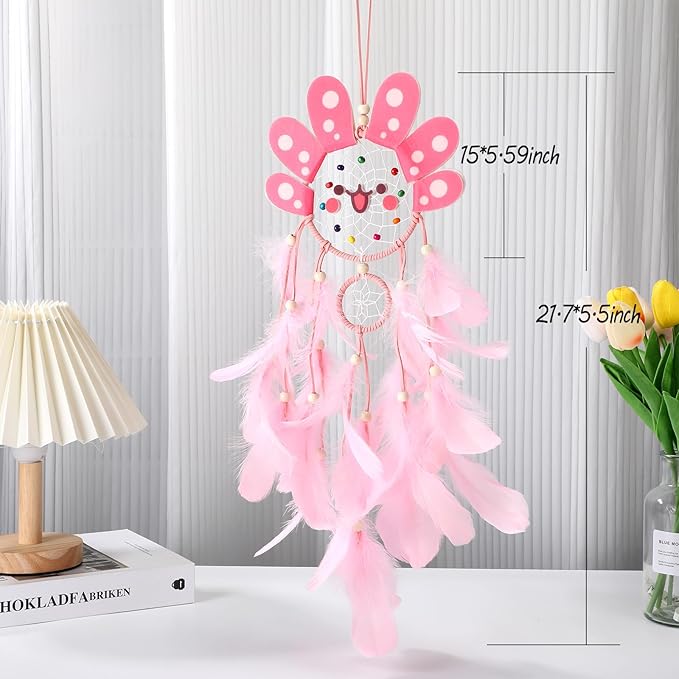 Geelin Axolotl Dreamcatcher Wall Decor Cute Animal Wall Hanging Dreamcatcher with Feather Axolotl Birthday Party Handmade Gifts for Girls Room Bedroom DIY Decor