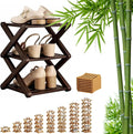 9 Tier Bamboo Shoe Rack, Foldable Shoe Rack, Shoe Rack, Ertical Shoe Organizer for Small Spaces, No Assembly Narrow Shoe Shelf for Entryway Closet Dorm (Brown, 3 Layers)
