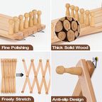 Wall Rack with 20 Hooks, Wooden Wall Expandable Coat Rack for Coat, Hats, Baseball Caps, Coffee Mug, Jewelry(Natural)