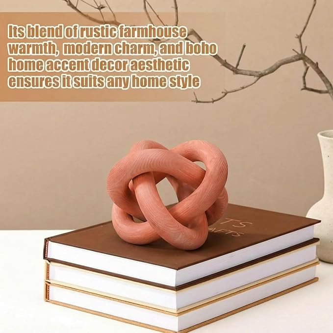 Yalikop 3 Link Wood Knot Decor Rustic Home Décor Accents Hand Carved Coffee Table Decoration, Boho Chain Link Decoration, Modern Shelf, Rustic Objects for Home Living Room Bedroom(Orange)