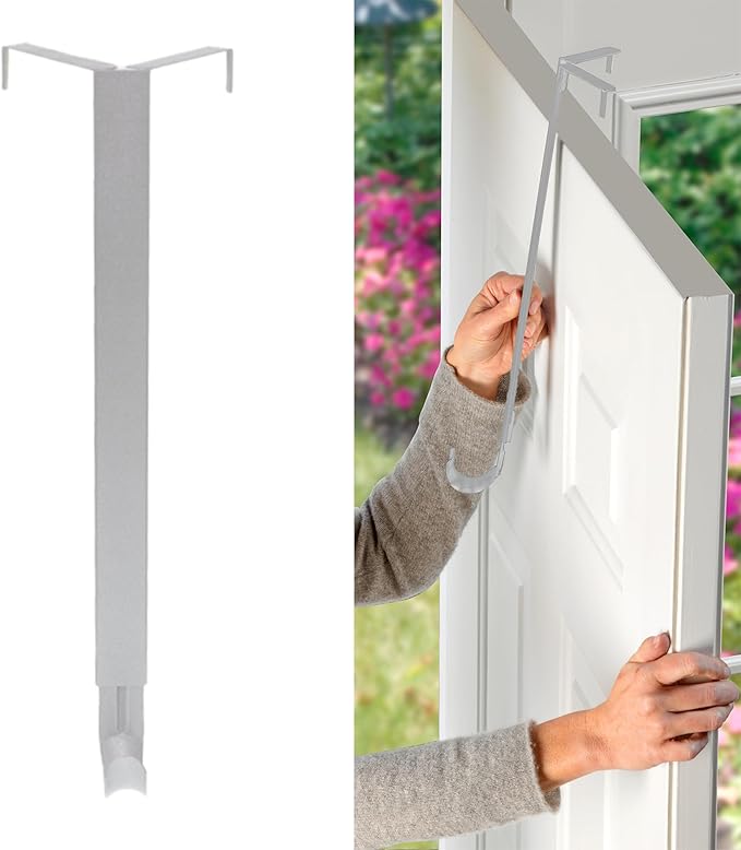 Haute Decor Adapt Adjustable Wreath Hanger, Top & Length Adjustable (Textured Silver)