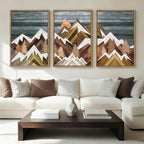 BINCUE Extra Large Mountain Wall Art Farmhouse Mountain Wall Decor Large Landscape Artwork 24x36 Inches Set of 3 Framed Rustic Painting Boho Mountains Artwork for Living Room Bedroom Office Farmhouse