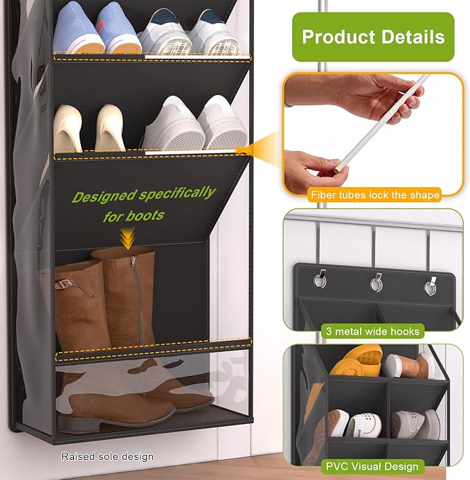 VERONLY Over the Door Shoe Organizer, Hanging Shoe Rack for Closet with 16-20 Pairs Capacity, Foldable Storage for Shoes, Boots, Sneakers, for Dorm Room, Apartment, Small Spaces（Black