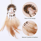 Pretty Jolly Small Tree of Life Crystal Stone Dream Catchers Brown Feathers Mini Dreamcatchers for Cars Rear View Mirror Hanging Decoration Good Luck Travel Charm Bedroom Ornaments for Women Girls
