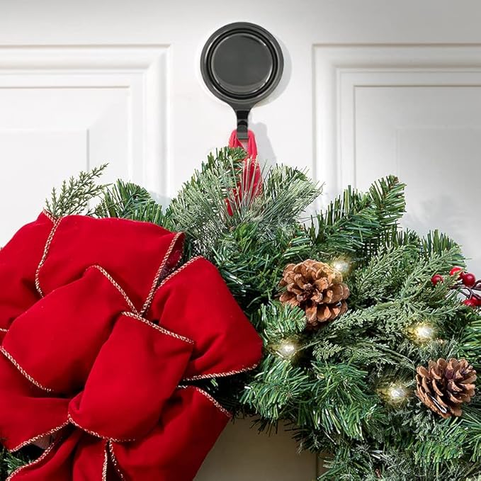 Haute Decor Attract Pinch-Free Magnetic Wreath Hanger (Brushed Nickel) - Set of 2 Magnets - for use on 1 Single-Pane Glass Door/Window or 2 Metal Doors/Surfaces