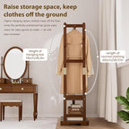 Coat Rack Solid Wood Clothes Rack with 2 Shelves & 4 Hooks for Hanging Clothes Garment Wallets Hats, Clothing Rack Coat Rack Freestanding Hall Tree with Storage for Hallway Bedroom Living Room