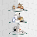 3 Pack Glass Corner Shower Shelves, Tempered Floating Glass Shelves Wall Mount, Shower Caddy Organizer, Bathroom Corner Shelf with Zinc Alloy Brackets for Bathroom, Kitchen, Living Room