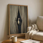 Framed Moody Crane Wall Art, Eclectic Vintage Bird Pictures Wall Decor Paintings, Surreal Humorous Animal with Black and White Striped Canvas Prints for Living Room Bedroom Bathroom Dorm 12x16 inch