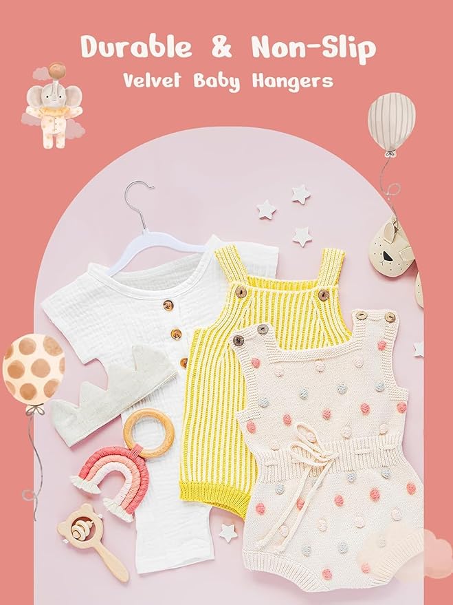 HOUSE DAY 11 Inch Velvet Baby Hangers 50 Pack White, Premium Kids Hangers for Children, Infant & Toddler Clothes, Durable Non Slip Small Baby Felt Hanger for Closet, Ideal for Everyday Use