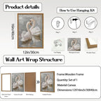 Framed Vintage Swan Canvas Wall Art, Romantic White Swan Paintings Wall Decor, Rustic Animal Pictures Prints Farmhouse Home Decor for Living Room Bedroom 12x16 inch
