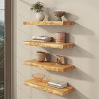 fuqing Live Edge Floating Shelves for Wall 24 inch, 8 Inch Deep Solid Elm Wood Floating Wall Shelves - Rustic Wooden Shelves with Invisible Brackets for Living Room Bedroom Kitchen, 2 Pack, Natural