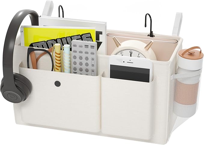 Edudif Bedside Caddy Bedside Organizer with Fixed Straps & Water Bottle Holder, Bunk Bed Caddy ideal for Home, Dorm, Hospital, Crib, Versatile Bedside Storage Solution