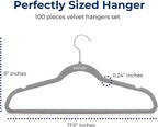 SereneLife 100-Pack Premium Velvet Hangers – Ultra-Thin, Non-Slip & Heavy-Duty Clothes Hangers with 360° Swivel Hooks – Space-Saving Velvet Coat Hanger Set for Shirts, Suits, Dresses & Jackets (Gray)