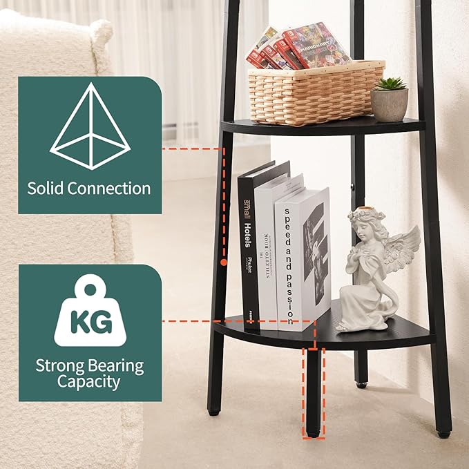 Yoobure 4-Tier Corner Shelf with Metal Frame, Ladder Bookshelf Display for Bedroom Living Room, Tall Bookcase Plant Stand, Wood Small Shelf Stand Home