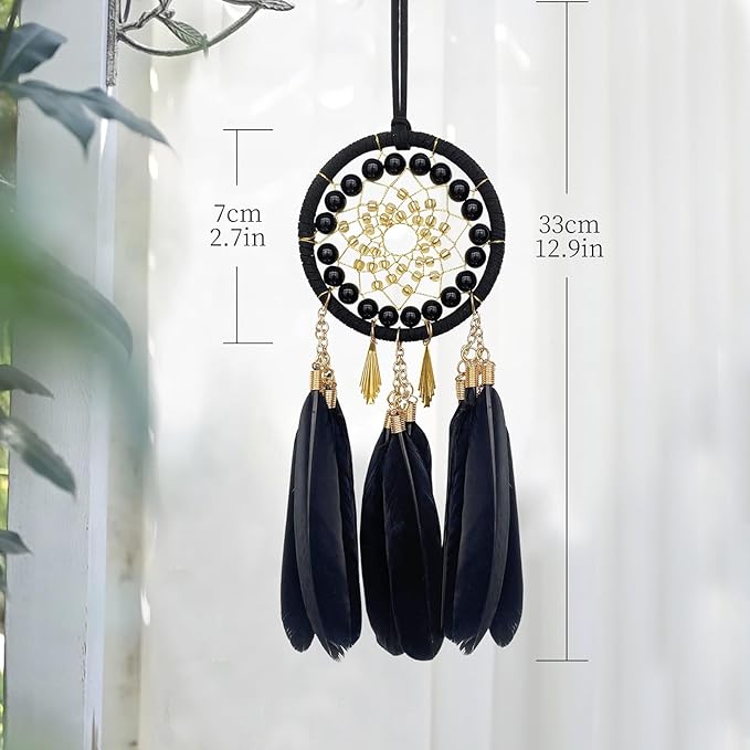 Handmade Small Dream Catcher Black for Car Rear View Mirror Accessories, Jiyamony Hanging Ornaments Car Mirror Hanging Accessories Ornament Decor