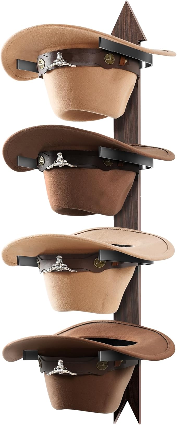 Cinati Cowboy Hat Rack Wall Mount - Wooden Western Rustic Metal Hanger With Arrow Sign Board - Holds up to 4 Hats, Fedora, Sun Hats (1 Pack)