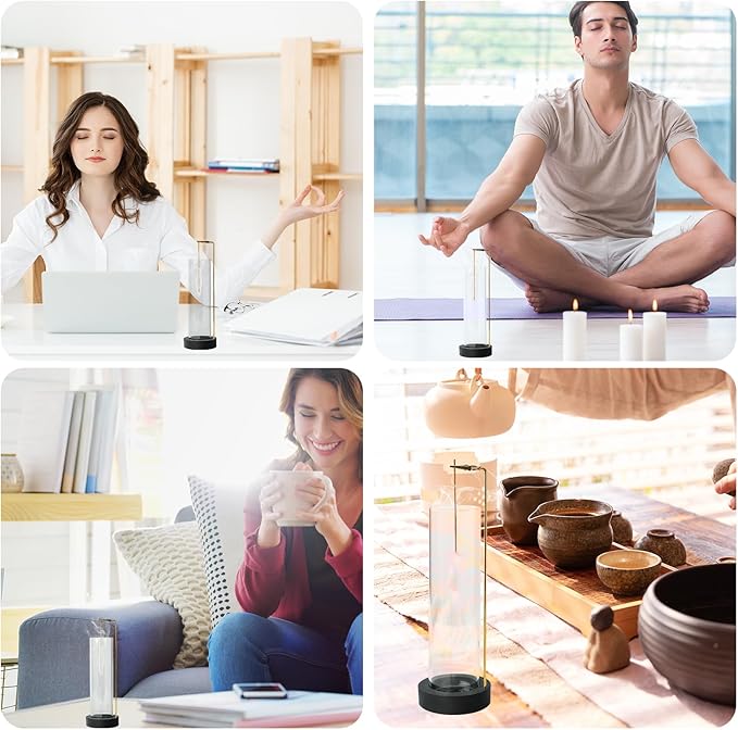 Incense Holder for Sticks, Anti-Ash Flying Incense Burner with 30 Incense Sticks, Detachable Glass Ash Catcher (Black, 2Pcs