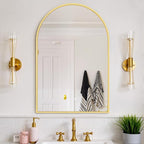 Bathroom Mirror for Wall, 38x26 Inch Arched Mirror, Matte Gold Metal Framed Bathroom Vanity Mirror for Restroom Farmhouse, Anti-Rust, Tempered Glass, Hanging or Leaning
