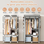 Portable Closet for Hanging Clothes, Portable Wardrobe Closet with Cover, 4 Storage Shelves, 2 Hanging Rods and 8 Side Pockets, Easy Assembly and Sturdy Free Standing Closet for Bedroom, Grey
