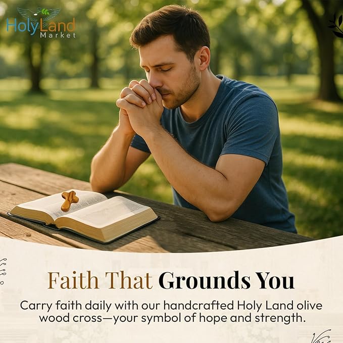 Holy Land Market 10 Olive Wood Crosses From the Holy Land - 2.5 Inch Pocket Palm Crucifix | Handmade Jerusalem, Bethlehem Israel - Gifts by Christians with Certificates -Holy Land Olive Wood Cross x10