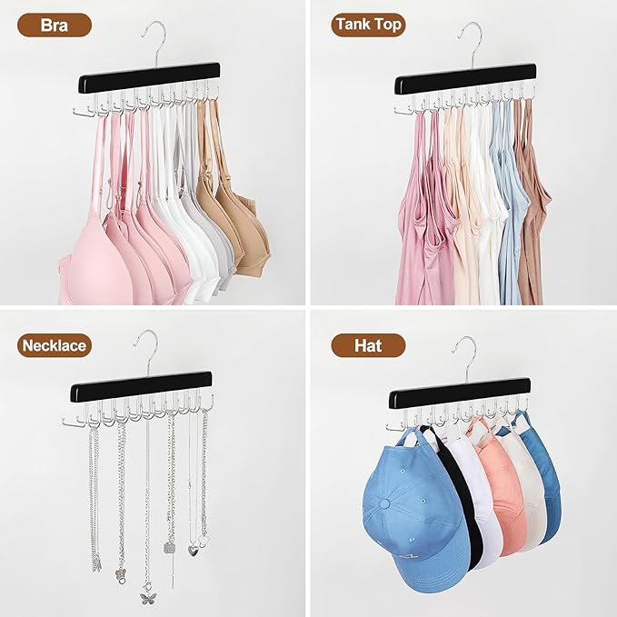TOPIA HANGER 20 Hooks 2 in 1 Belt Tie Hanger for Closet Max 30 Belts with 30 Ties Capacity, Belt Tie Racks Wooden Hanger for Closet Organizer Storage “U” Fit for Belt and “一” Fit for Tie - CT47B
