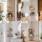 Artilady Macrame Wall Hanging Corner Shelf 2-Tier, Adjustable Boho Stable Shelves Display for Indoor Plants Candle Holder, Rustic Bedroom Living Room Home Decor (Beige Weave 2-Tier)