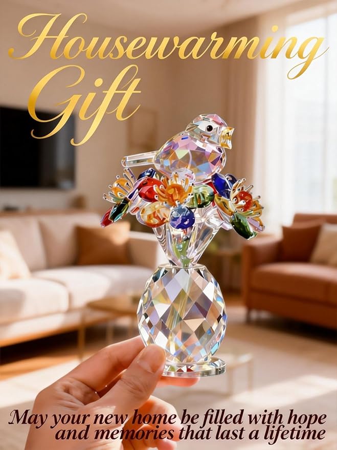 Crystal Figurines with Bird & Forget-Me-Not, 4.7 Inch K9 Crystal Keepsake & Paperweight, Romantic Home Decor Table Centerpiece for Mother Wife Sister (Colorful)