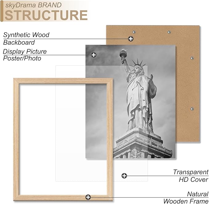 Natural Solid Wood 9x12 Picture Frame, Display 9 x 12 Inch Picture Poster Photo, Vertical & Horizontal Wall Hanging - 2 Pack/Natural/9"x12"