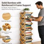 The 10-Tier No-Assembly Bamboo Rack, Bamboo Shoe Rack, Foldable Shoe Rack, Space Saving Collapsible Shelves for Entryway, Closet, Bathroom, Bamboo Shoe Rack, Foldable Shoe Rack (Wood, 10Tier)