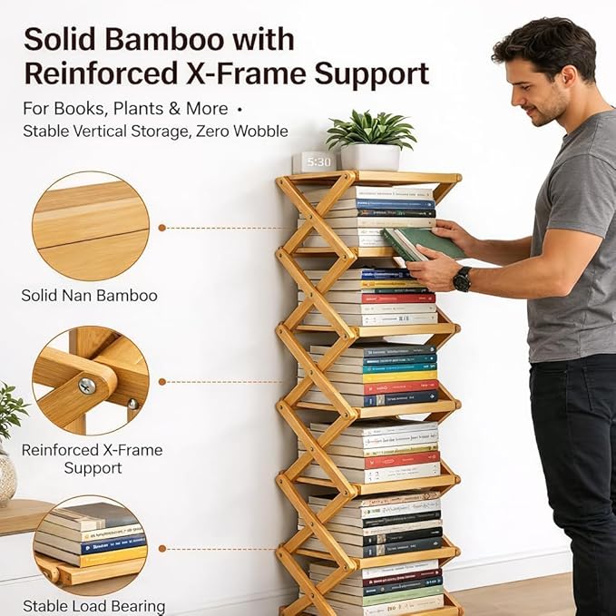 The 7-Tier No-Assembly Bamboo Rack, Bamboo Shoe Rack, Foldable Shoe Rack, Space Saving Collapsible Shelves for Entryway, Closet, Bathroom, Bamboo Shoe Rack, Foldable Shoe Rack (Brown, 7Tier)