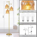 QIYIZM Glass Floor Lamp for Living Room,Bedroom,Mid Century Modern Standing Lamp Brass Tree 3 Light Tall Floor Lamps Vintage Floor Lights Gold Tulip Flower Lamp Shade Farmhouse Boho Bohemian