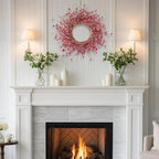 26 Inch Pink Wildflower Wreath with Berries - Handmade Spring Summer Easter Decoration for Front Door, Wall, Fireplace, Wedding, Party - Indoor/Outdoor Use (Rose Red)