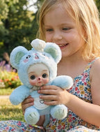 6" Hand-Painted Porcelain Face Doll with Acrylic Cotton Body, Small Ceramic Collectible Doll for Shelf & Desk Decor, Aesthetic Home Display, Collectors & Unique Birthday Gift (Blue)