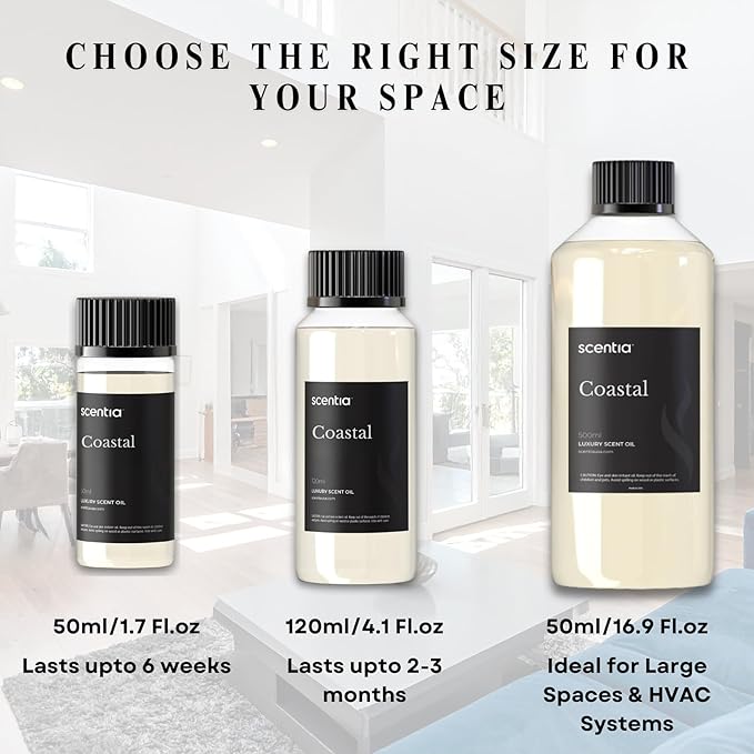 Scentia Hotel Diffuser Oil Inspired by 5-Star Hotel Scent - 120 mL 4.06 fl oz - Essential Oil Blend Botanical Jasmine, Bergamot & Fresh Notes for Aromatherapy Diffusers - Coastal, Christmas Gift