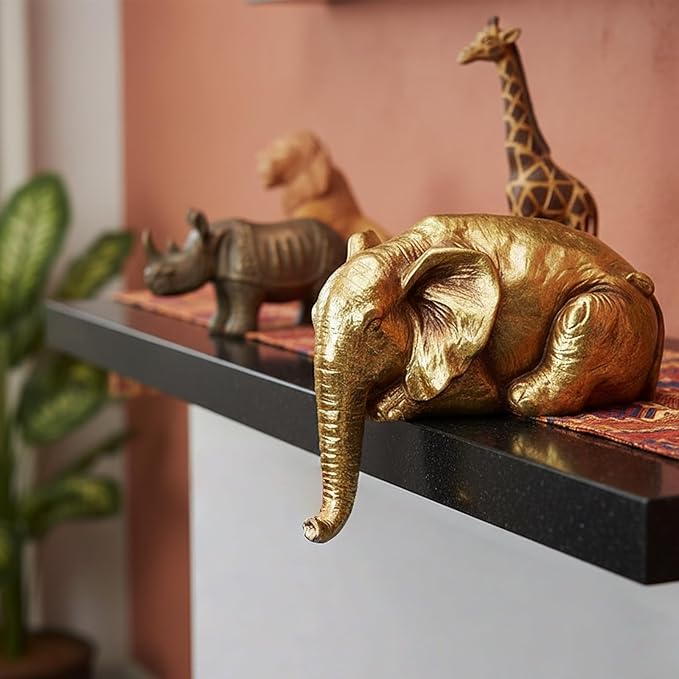 Braxio Elephant Statue Home Decor Indoor - Resin Abstract Golden Elephant Sculpture for Shelf Desk Table Office Living Room Bedroom Desktop Farmhouse Decoration Gift 7 x 4.4 x 5.3 Inch