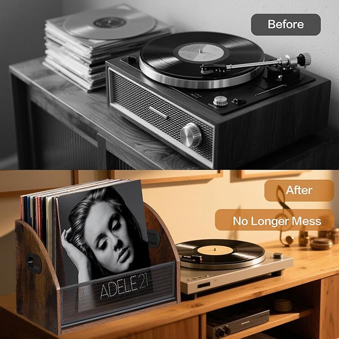 Vinyl Record Storage, Vinyl Record Album Holder, Retro Album Storage Record Case Box, Record Box Case Crate, Wooden LP Record Crate, Record Organizer for Home Decor and Collection Display