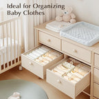 DIMJ Drawer Organizers Clothes, Set of 4 Dresser Organizer Bins, Fabric Closet Organizers and Storage, Shallow Drawer Dividers for Nursery, Clothing, Baby Clothes, Socks, Underwears, Tie (Beige)