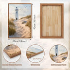 KAlRNE Modern Coastal Framed Canvas Wall Art Set of 3(24”X36”),Neutral Beach Sailboat Wall Decor,Ocean Lighthouse Picture,Photography Seagull Seascape Art Prints For Living Room Bedroom Office