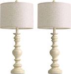 BOBOMOMO 27" Antique White Table Lamps Set of 2, Large Vintage Resin Lamps with Linen Shades, Farmhouse White Lamps for Bedroom, Living Room, or Console Table Elegant Home Décor