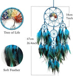 Blue Large Dream Catcher Wall Decor Crystal Tree of Life Dream Catchers Handmade Feather Dreamcatcher Wall Hanging Ornament for Bedroom Living Room Home Decor