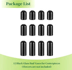 Black Glass Bud Vases for Flowers - Hewory Set of 12 Blown Modern Small Glass Vases for Centerpieces, Mini Bulk Flower Vase for Wedding Party Events Home Decor Floral Arrangements (Not Include Flower)