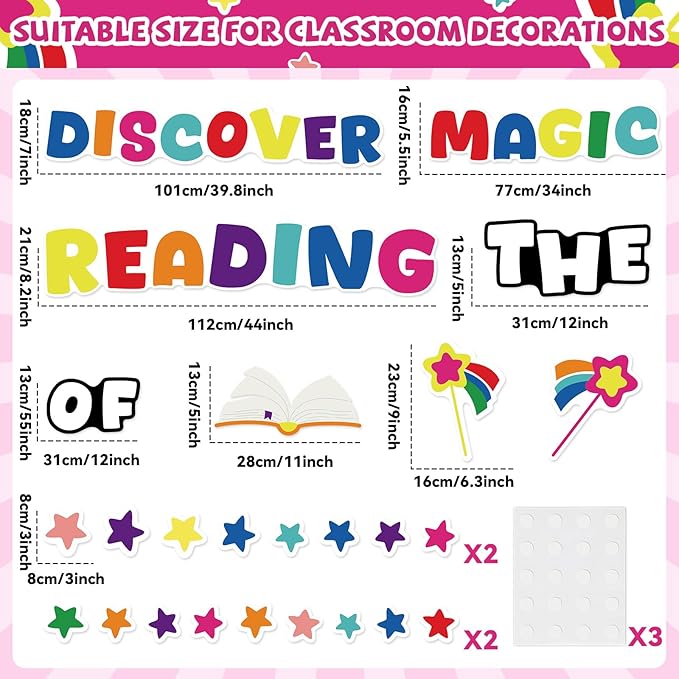 gisgfim Classroom Bulletin Board Decoration Set Wall Door Decor Colorful Reading Classroom Decorations for Kindergarten Preschool Elementary Middle School(Discover The Magic of Reading)