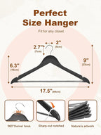 HOUSE DAY Black Wooden Hangers 20 Pack, Solid Wood Hanger with Non Slip Pant Bar, Heavy Duty Wooden Coat Hanger for Closet, Smooth Finish Wood Clothes Hangers for Shirts, Suits, Jackets, Dress