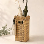 AceList Woven Umbrella Holder for Entryway, Rattan Umbrella Stand for Indoor Foyer with Removable Drip Tray, Scalloped Cane Holder Basket for Walking Sticks & Front Door, Farmhouse Decor, 16.5" Tall