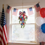 belot Patriotic Red White Blue Swag for Front Door, 20 Inch Patriotic American Memorial Day Floral Teardrop Swags, 4th of July Swag for Indoor Outdoor Farmhouse Decor