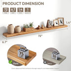 Marsmiles 72 inch Floating Shelves for Wall Solid Elm Wood Wall Mounted Shelves|Rustic Long Floating Shelves with Invisible Bracket for Bathroom Kitchen|Rounded Edge|Natural, 1 Pack