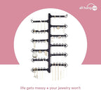 AllHungUp 12-Tier Wall Jewelry Organizer Wall Mounted Jewelry Organizer Necklace Holder Wall Mount Hanging Necklace Organizer Jewelry Hanger Wall Mounted Earring Holder Display Earring Organizer Black