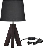 Tripod Table Lamp, 14.6" Small Bedside Lamp, Modern Nightstand Lamp with Black Shade & Dark Walnut Base, Black Table Lamp for Bedroom, Kids Room, Living Room, Study, E26 Socket, VB51TL05